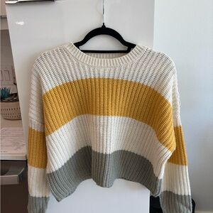 Striped Knit Sweater - White, Yellow, and Gray